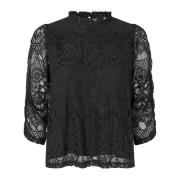 Elegante Liloull Zwarte Kant Blouse Lollys Laundry , Black , Dames