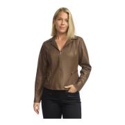 Stijlvolle leren look blazer in Choko 2-Biz , Brown , Dames