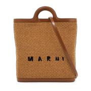 Tropicalia Geborduurde Handtas met Leren Afwerking Marni , Brown , Dam...