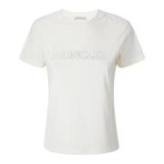 Katoenen T-shirt met Swarovski-logo Moncler , White , Dames