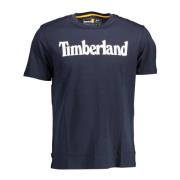 Blauw Katoenen T-Shirt met Print Timberland , Blue , Heren