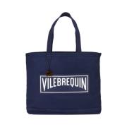 Grote Canvas Marineblauwe Unisex Strandtas Vilebrequin , Blue , Unisex