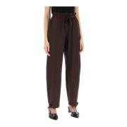 Soepele broek met elastische tailleband Ganni , Brown , Dames