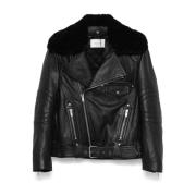 Zwarte Biker Leren Jas Saint Laurent , Black , Dames