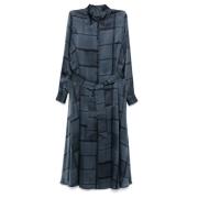 Navy Blue Zijden Maxi Jurk Kiton , Blue , Dames