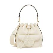 Locò Leren Bucket Tas met Emaille Detail Valentino Garavani , Beige , ...