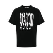 Gotisch Logo Print Zwart T-shirt Palm Angels , Black , Heren