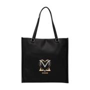 Elegante Zwarte Tas met Gouden Hart Love Moschino , Black , Dames