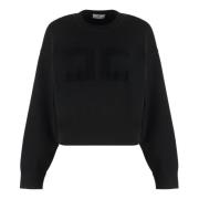 Geborduurd Logo Viscose Sweater Elisabetta Franchi , Black , Dames