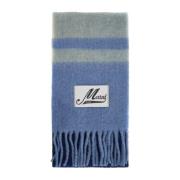 Gestreepte Mohair Sjaal met Franjes Marni , Blue , Dames