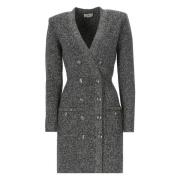 Grijze Wol V-Hals Jurk met Zakken Elisabetta Franchi , Gray , Dames