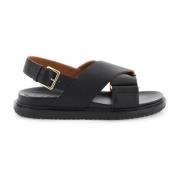 Kruisende leren sandalen Marni , Black , Dames