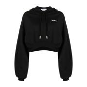 Gecropte Logo Over Hoodie in Zwart/Wit Off White , Black , Dames