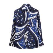 Swirl Print Zijden Shirt Navy Blauw Emilio Pucci , Blue , Dames