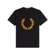 Velvet Laurel Grafisch T-shirt Zwart Fred Perry , Black , Heren