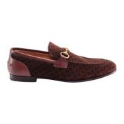 Suede Loafers met G Quadro Gucci , Brown , Heren