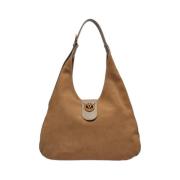 Beige Leren Schoudertas Gemaakt in China Pinko , Brown , Dames