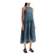 Wijdvallende Poplin Midi Jurk Ganni , Blue , Dames