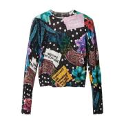 Zwart Bedrukte Gebreide Trui met Lange Mouwen Desigual , Gray , Dames