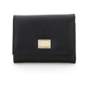 Zwarte leren portemonnee met drukknoop Dolce & Gabbana , Black , Dames