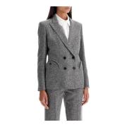 Tweed Bouclé Double-Breasted Blazer Blazé Milano , Gray , Dames