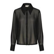 Elegante Mesh Shirt met Wijde Manchetten Gestuz , Black , Dames