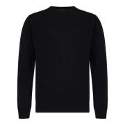 Luxe Zwarte Wol Kasjmier Ronde Hals Sweater Low Brand , Black , Heren