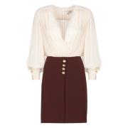 Bordeaux V-hals Jurk met Afneembare Rok Elisabetta Franchi , Red , Dam...