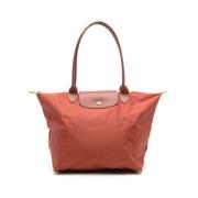 Kastanjebruine Geborduurde Logo Handtas Longchamp , Brown , Dames