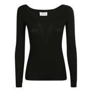 Zwarte Wollen V-Hals Sweatshirt P.a.r.o.s.h. , Black , Dames