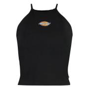 Logo Print Katoenen Crop Top Dickies , Black , Dames