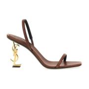 Bruine Leren Sandalen Elegante Stijl Saint Laurent , Brown , Dames