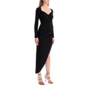 Asymmetrische gedrapeerde jersey jurk Norma Kamali , Black , Dames