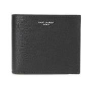 Zwarte Leren Bi-Fold Portemonnee Saint Laurent , Black , Dames