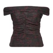 Bruine Mesh Off-Shoulder Topwear Aw24 Ganni , Brown , Dames