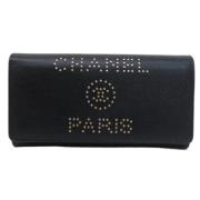 Pre-owned Leather wallets Chanel Vintage , Black , Dames