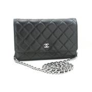 Pre-owned Leather wallets Chanel Vintage , Black , Dames