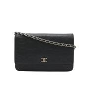 Pre-owned Leather wallets Chanel Vintage , Black , Dames