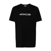 Zwart T-shirt met logoprint Moncler , Black , Heren