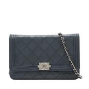 Pre-owned Leather wallets Chanel Vintage , Blue , Dames