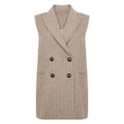 Beige Mouwloos Dubbel-Breasted Vest Vrouwen D.Exterior , Beige , Dames