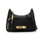 Zwarte gestructureerde schoudertas Moschino , Black , Dames