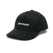 Zwarte Geborduurd Logo Gebogen Top Hoed Palm Angels , Black , Heren