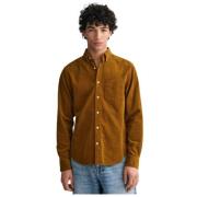 Fluweel Regular Shirt met Borstzak Gant , Brown , Heren