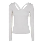 Stijlvolle V-Hals Gebreide Trui Twinset , White , Dames