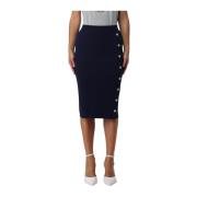 Geribbelde Gebreide Midirok met Knoopdetail Pinko , Blue , Dames