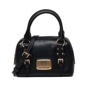 Zwarte Gehamerd Leren Schoudertas Love Moschino , Black , Dames