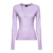 Lila Wol Zijde V-Hals Trui Pinko , Purple , Dames