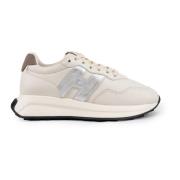 Ivoor Leren Sneakers Vetersluiting Voorzijde Hogan , Beige , Dames