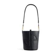 Zwarte Korrelige Leren Emmer Tas Patou , Black , Dames